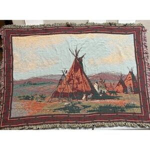 VTG Goodwin Weavers Throw Blanket Native American Southwestern Teepee 60x44